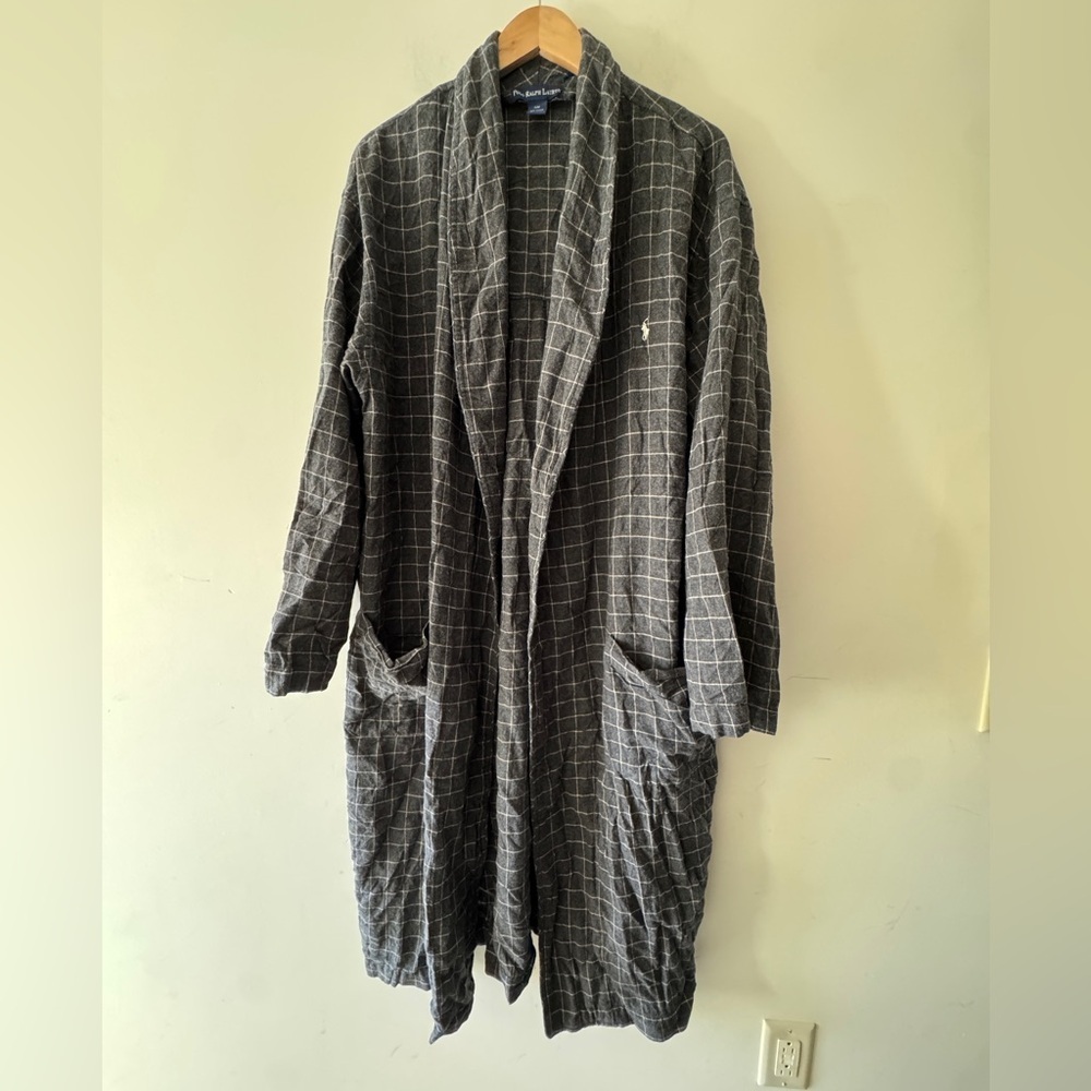 Polo‎ Ralph Lauren Men’s Gray Plaid Cotton Flannel Robe